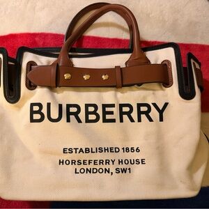 Designer Look Cream Canvas Tote with Brown Leather Accents